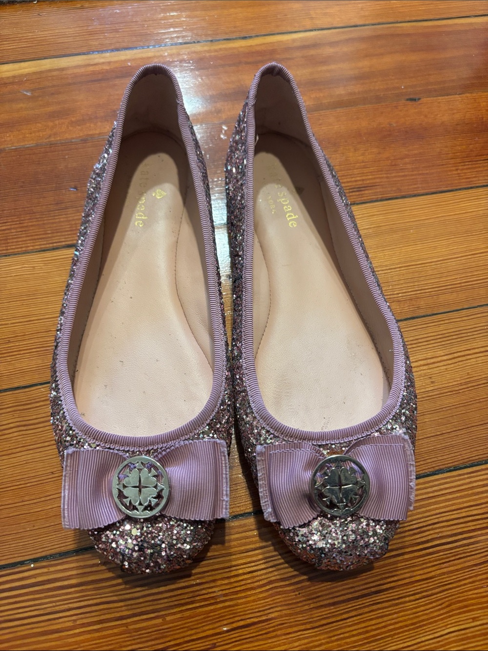 New York Kate Spade Fontana Too Glitter Ballet Flats, Grosgrain Ribbon, Sz 8